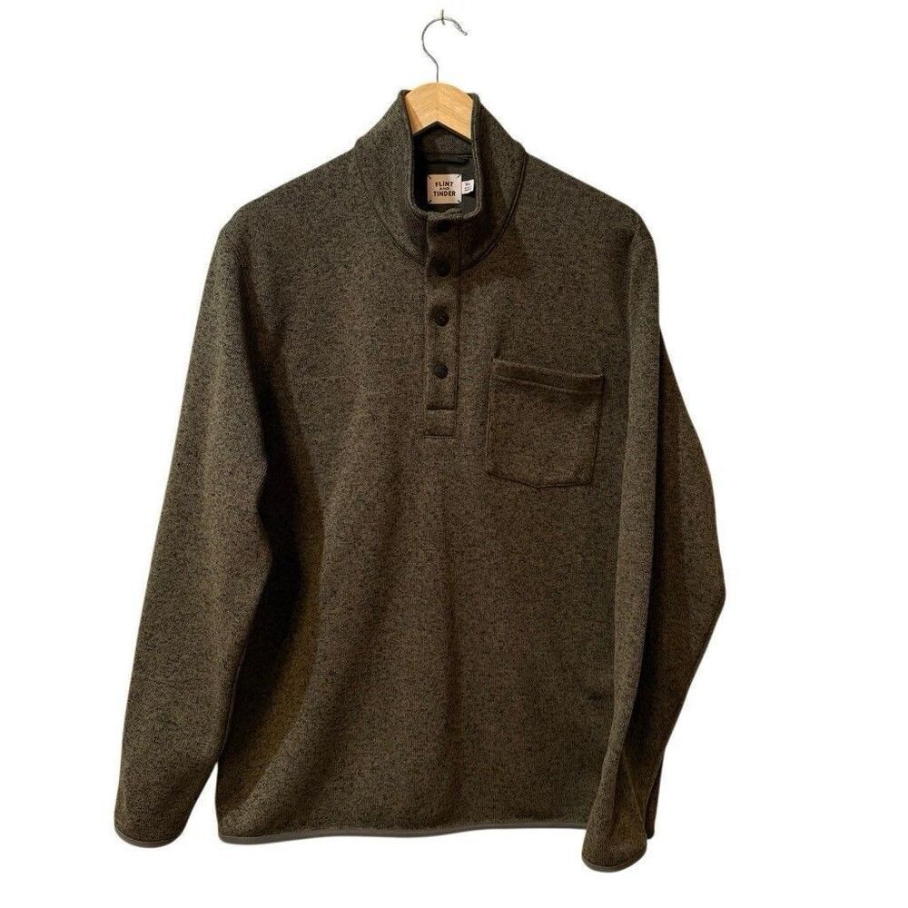 Flint and Tinder Mens Pullover Size XL Green Quarter Snap Button